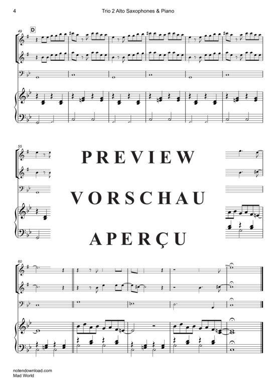Product gallery: Page 5 of 10 Mad World , Andrews, Michael & Jules, Gary, (2x alto saxophones + piano, cello opt.)