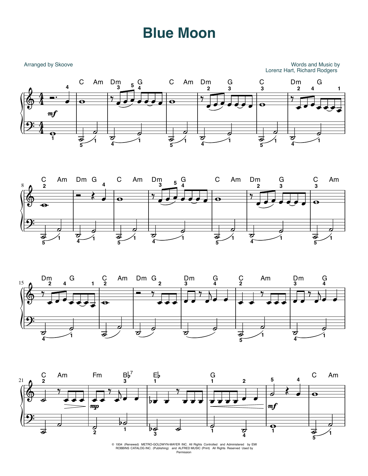 Product picture to: Blue Moon (arr. Skoove)
