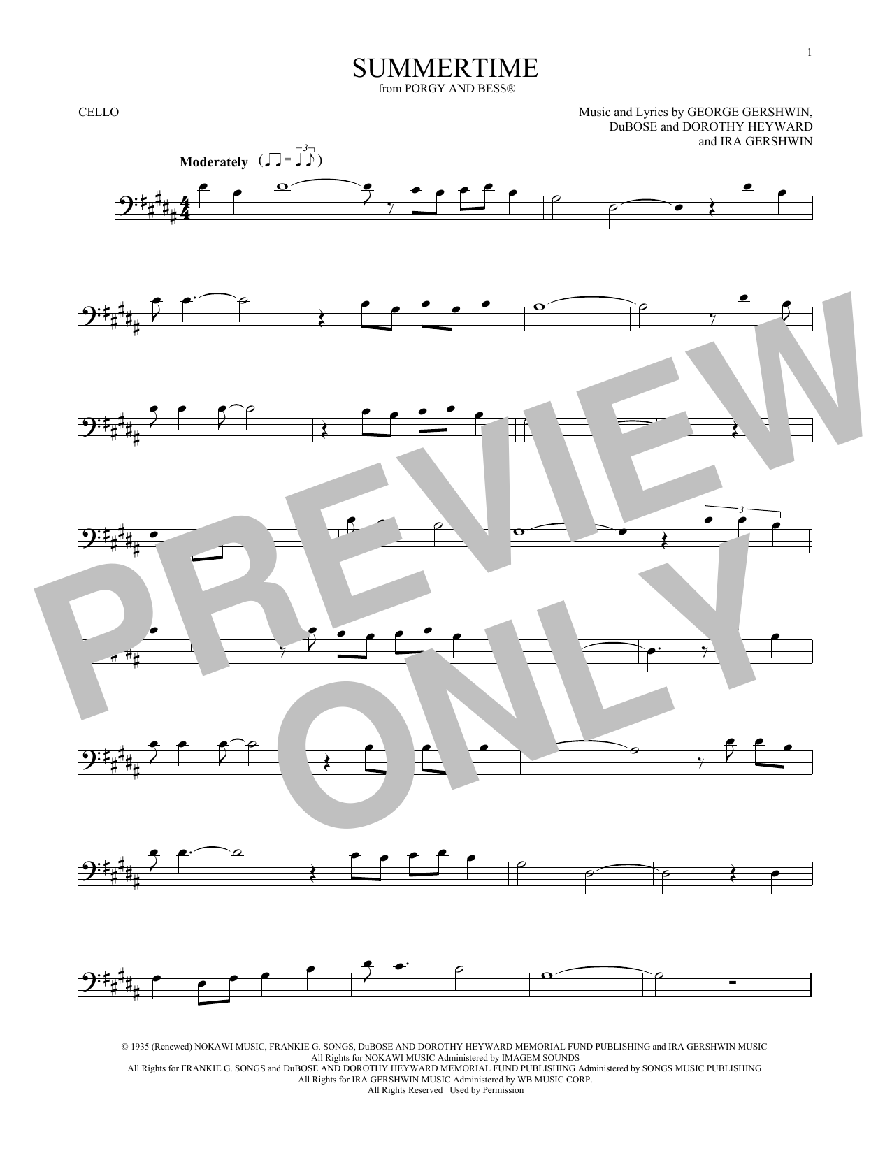 Produktgalerie: Seite 1 von 1 Summertime, George Gershwin, Violoncello