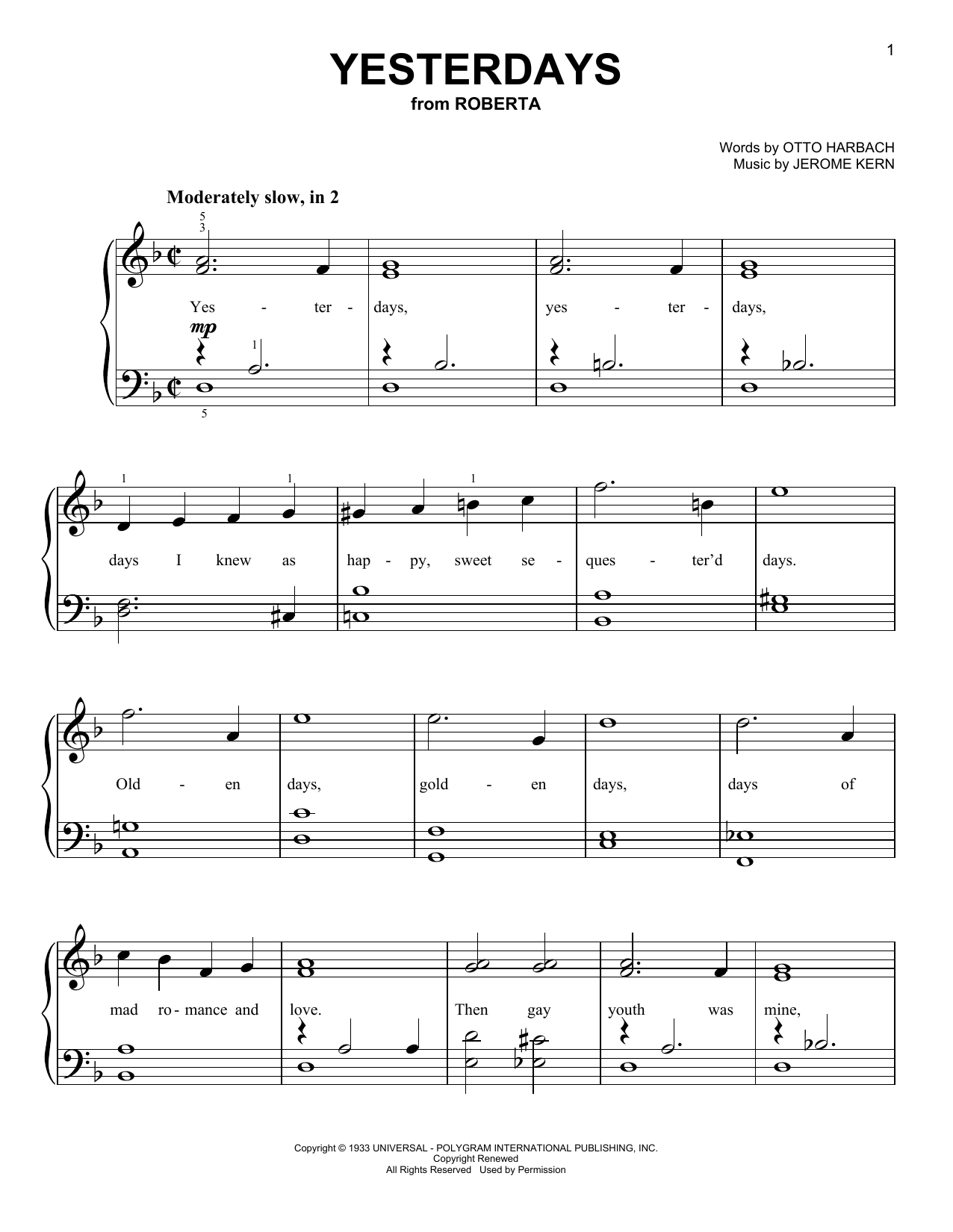 Produktgalerie: Seite 1 von 1 Yesterdays, Jerome Kern, Klavier
