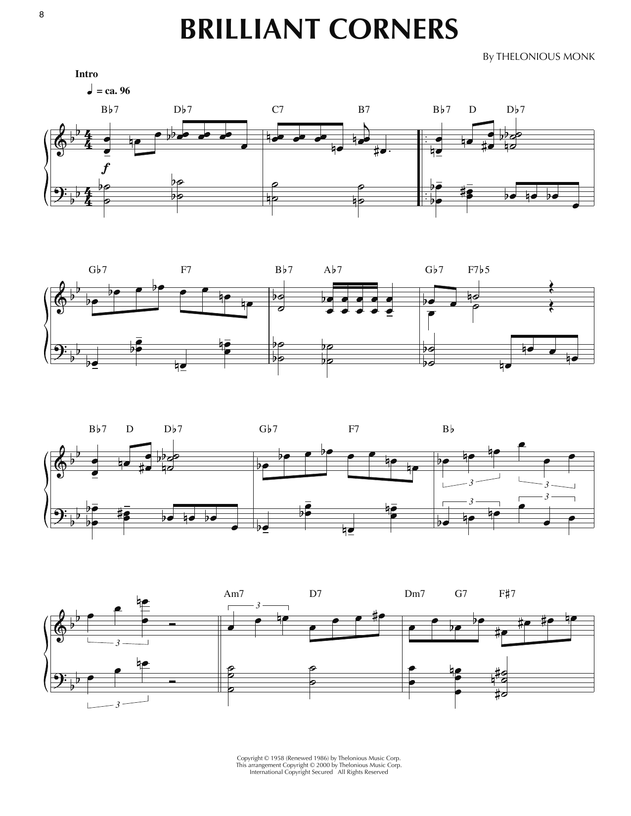 Produktgalerie: Seite 1 von 1 Brilliant Corners (arr. Ronnie Mathews), Thelonious Monk, Klavier