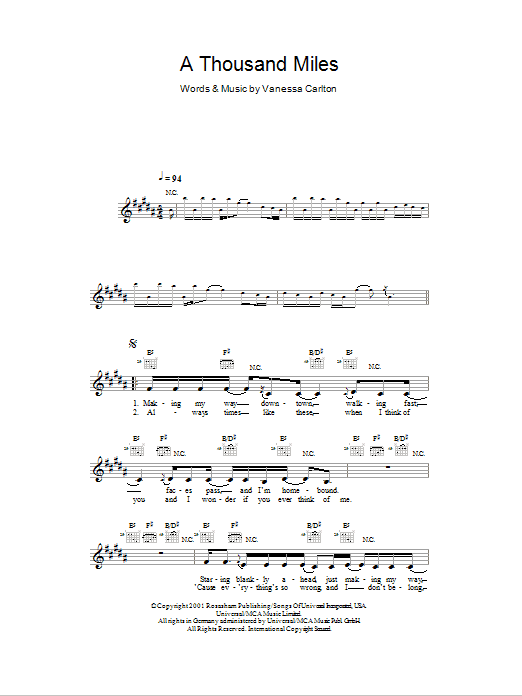 Produktgalerie: Seite 1 von 1 A Thousand Miles, Vanessa Carlton, Melodieinstrument