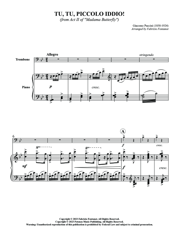 Product gallery: Page 1 of 9 Tu, tu, piccolo iddio!, , (trombone and piano)