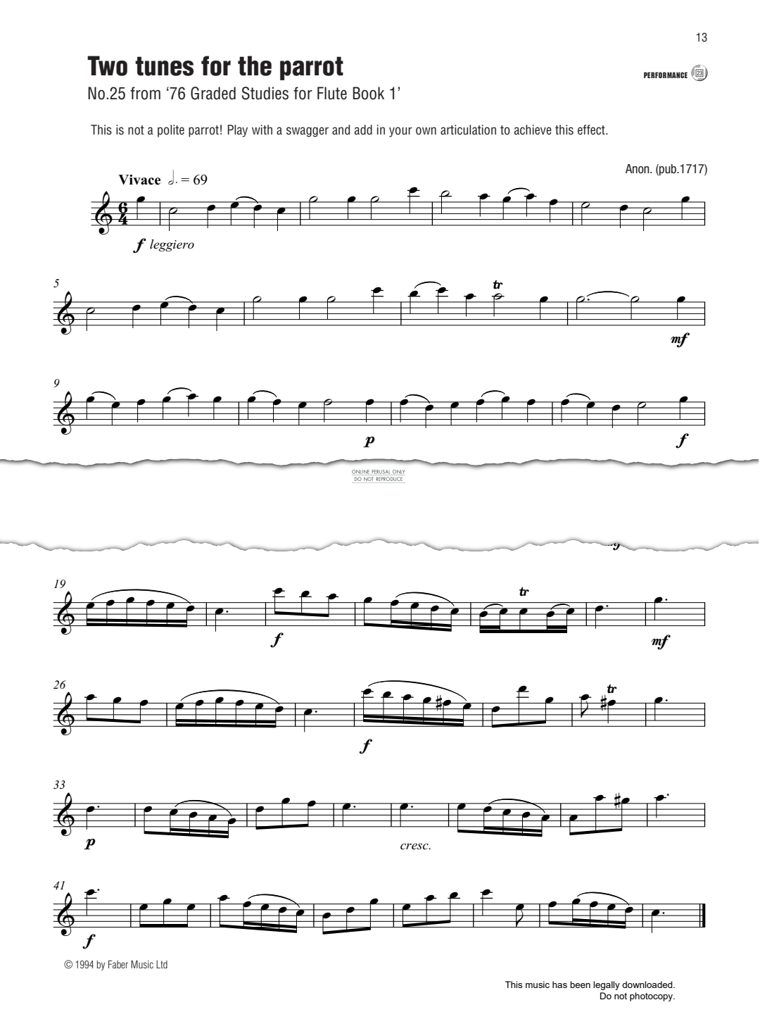 Product gallery: Page 1 of 1 Two tunes for the parrot (from '76 Graded Studies for Flute'), Anon