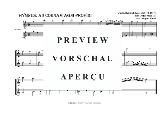 Product picture to: Hymnus: Ad Coenam Adni Providi  ?aus Orgelschule 3? Justin-Heinrich Knecht (1752-1817)