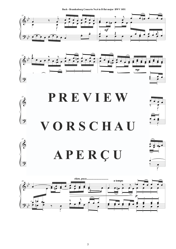 Product gallery: Page 6 of 11 Brandenburg Concerto No. 6 in B flat major BWV 1051, , Solo Piano