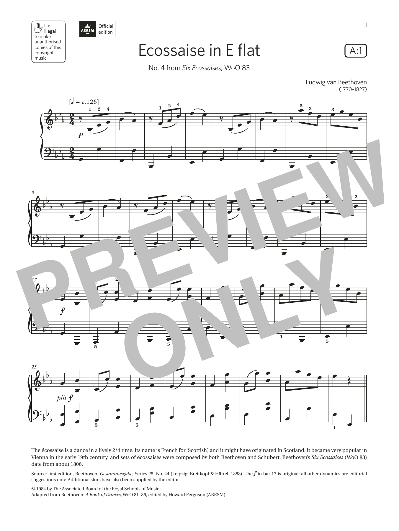 Product picture to: Ecossaise in E flat (Grade 3, list A1, from the ABRSM Piano Syllabus 2021 & 2022)