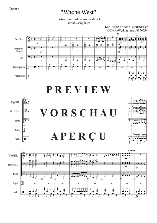 Produktgalerie: Seite 2 von 21 Wache West , , (Blechbläserquintett + Trillerpfeife, Schlagzeug)