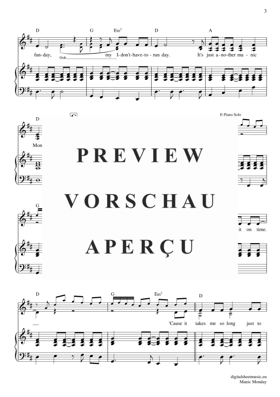 gallery: Manic Monday , Bangles, Voice with Piano Accompaniment