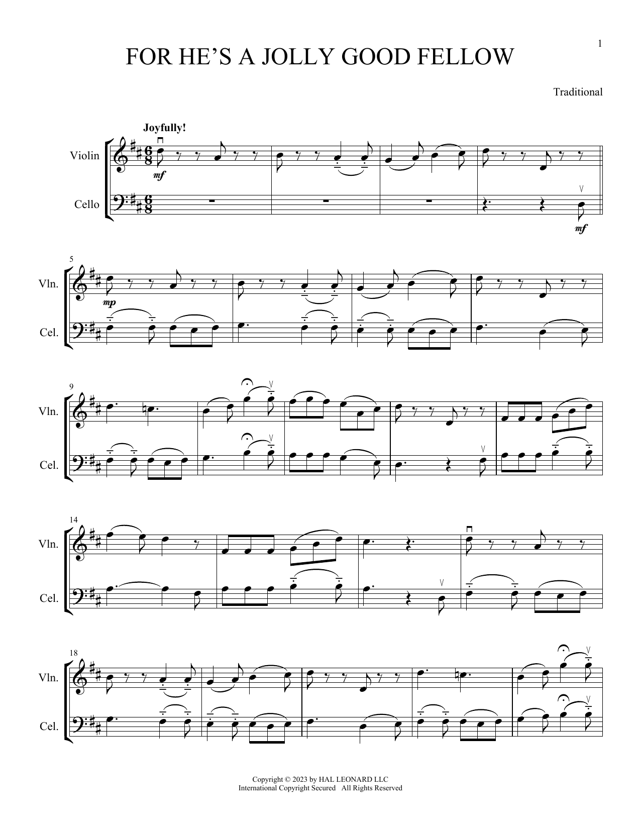 Produktgalerie: Seite 1 von 1 For He's A Jolly Good Fellow (arr. Michelle Hynson), Traditional