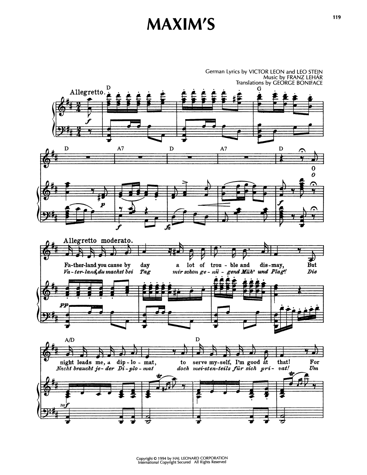 Produktgalerie: Seite 1 von 1 Maxim's, Franz Lehar, Gesang, Gitarre, Klavier