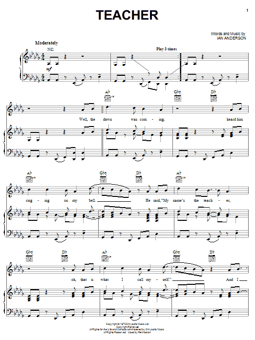 Produktgalerie: Seite 1 von 1 Teacher, Jethro Tull, Gesang, Gitarre, Klavier
