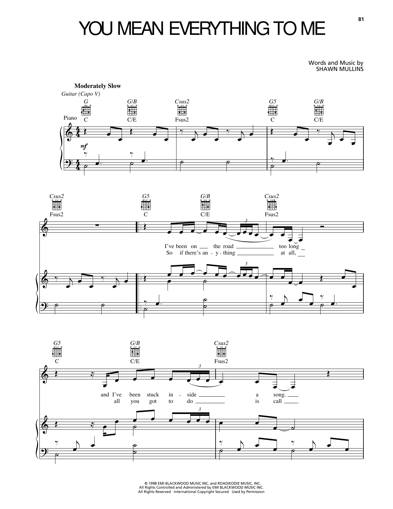 Produktgalerie: Seite 1 von 1 You Mean Everything To Me, Shawn Mullins, Gesang, Gitarre, Klavier