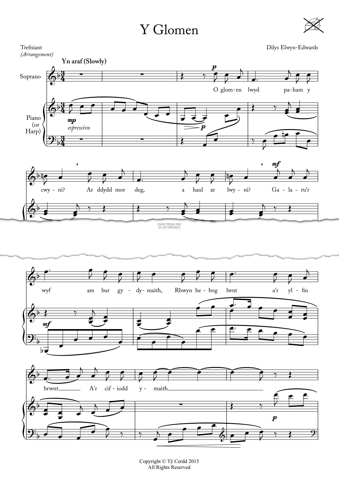 Produktgalerie: Seite 1 von 1 Y Glomen (The Dove), Welsh Traditional, Gesang, Harfe, Klavier