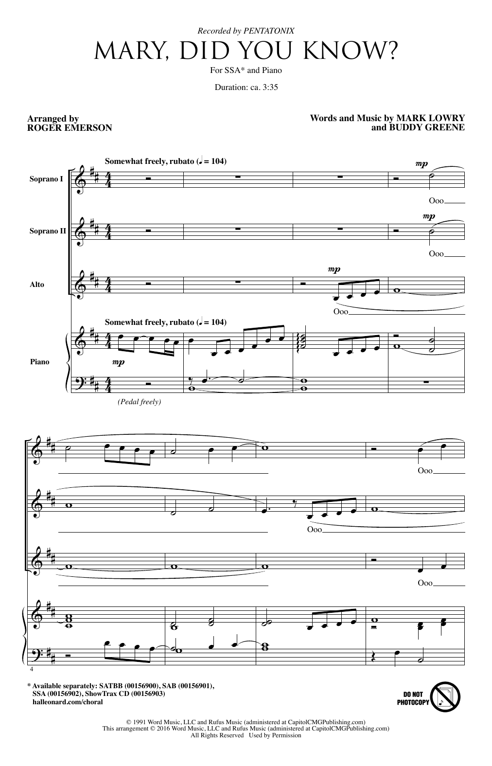 Product gallery: Page 1 of 1 Mary, Did You Know? (arr. Roger Emerson), Pentatonix