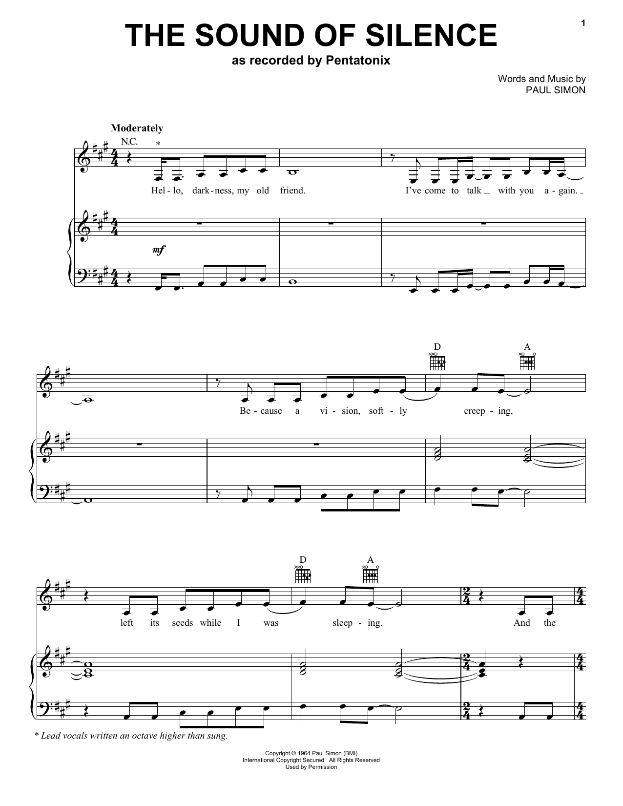 Produktgalerie: Seite 1 von 1 The Sound Of Silence, Pentatonix, Gesang, Gitarre, Klavier