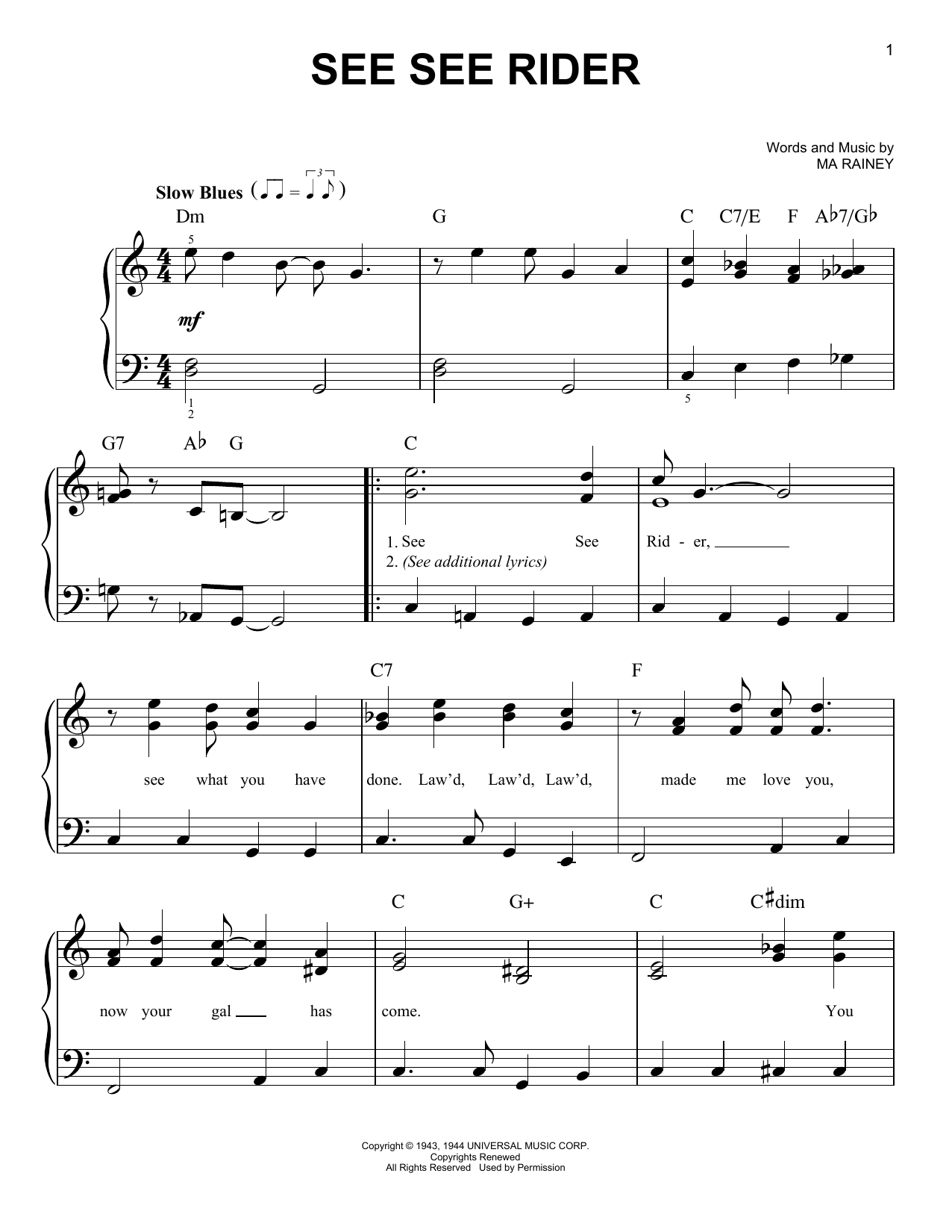 Produktgalerie: Seite 1 von 1 See See Rider, Ma Rainey, Klavier