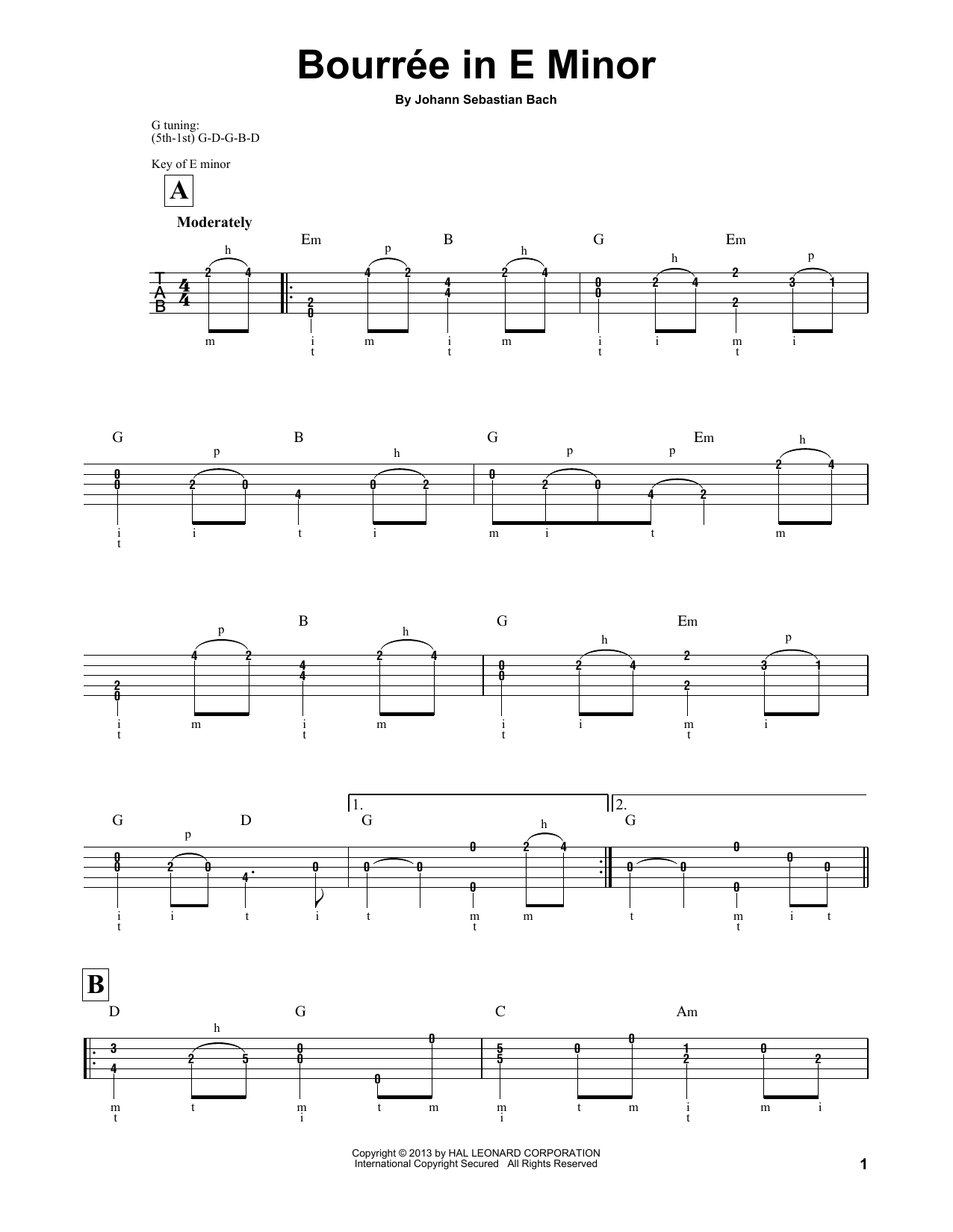 Produktgalerie: Seite 1 von 1 Bourree (arr. Mark Phillips), Johann Sebastian Bach, Banjo