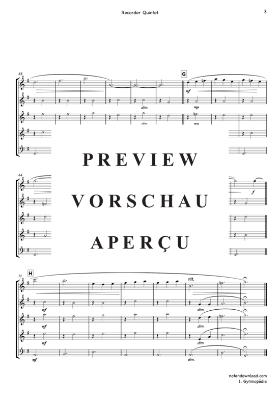 Product gallery: Page 4 of 9 Gymnopédie Nr. 1 , , (Recorder Quintet Sno S A T B)