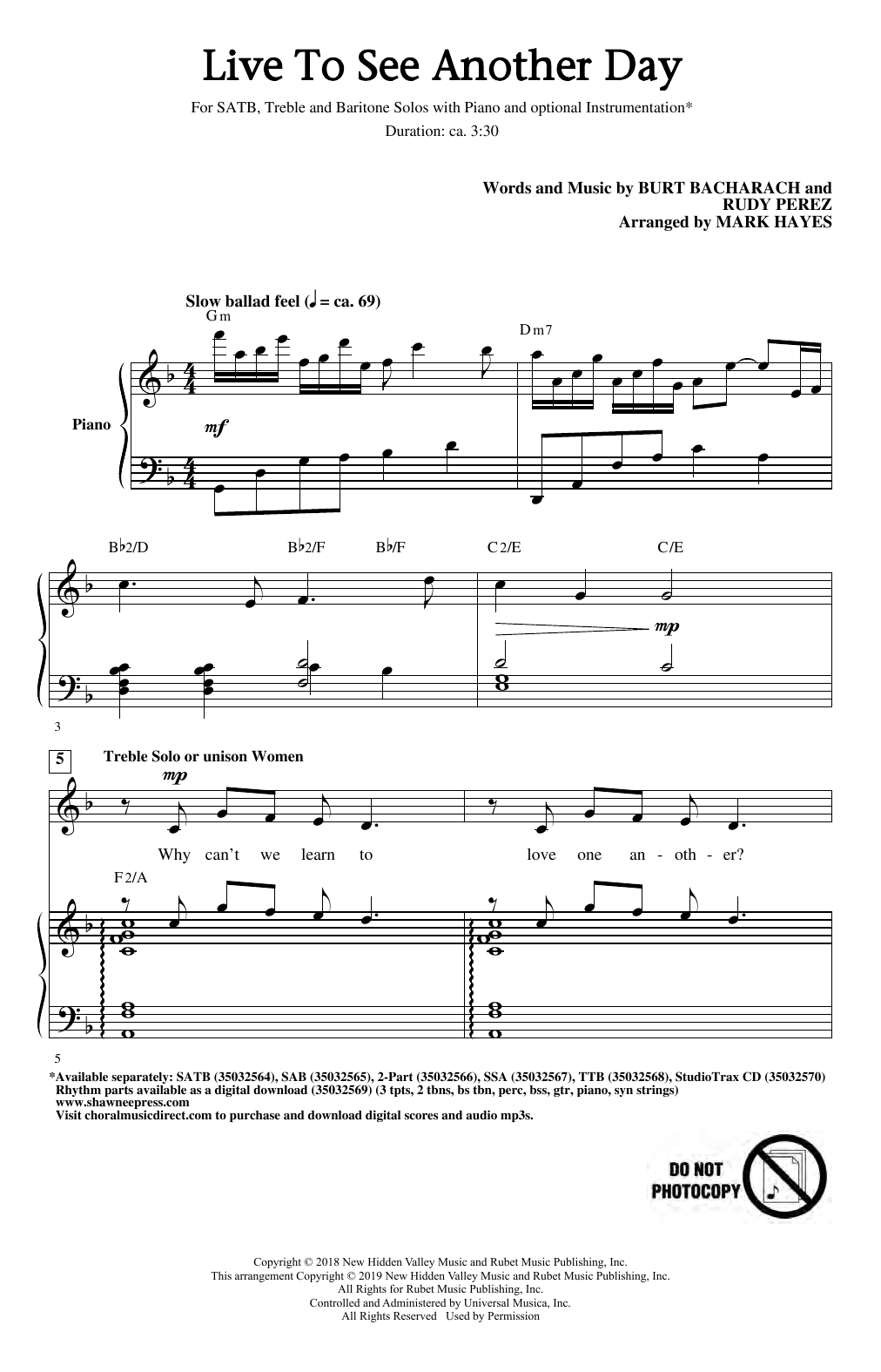 Produktbild zu: Live To See Another Day (arr. Mark Hayes)