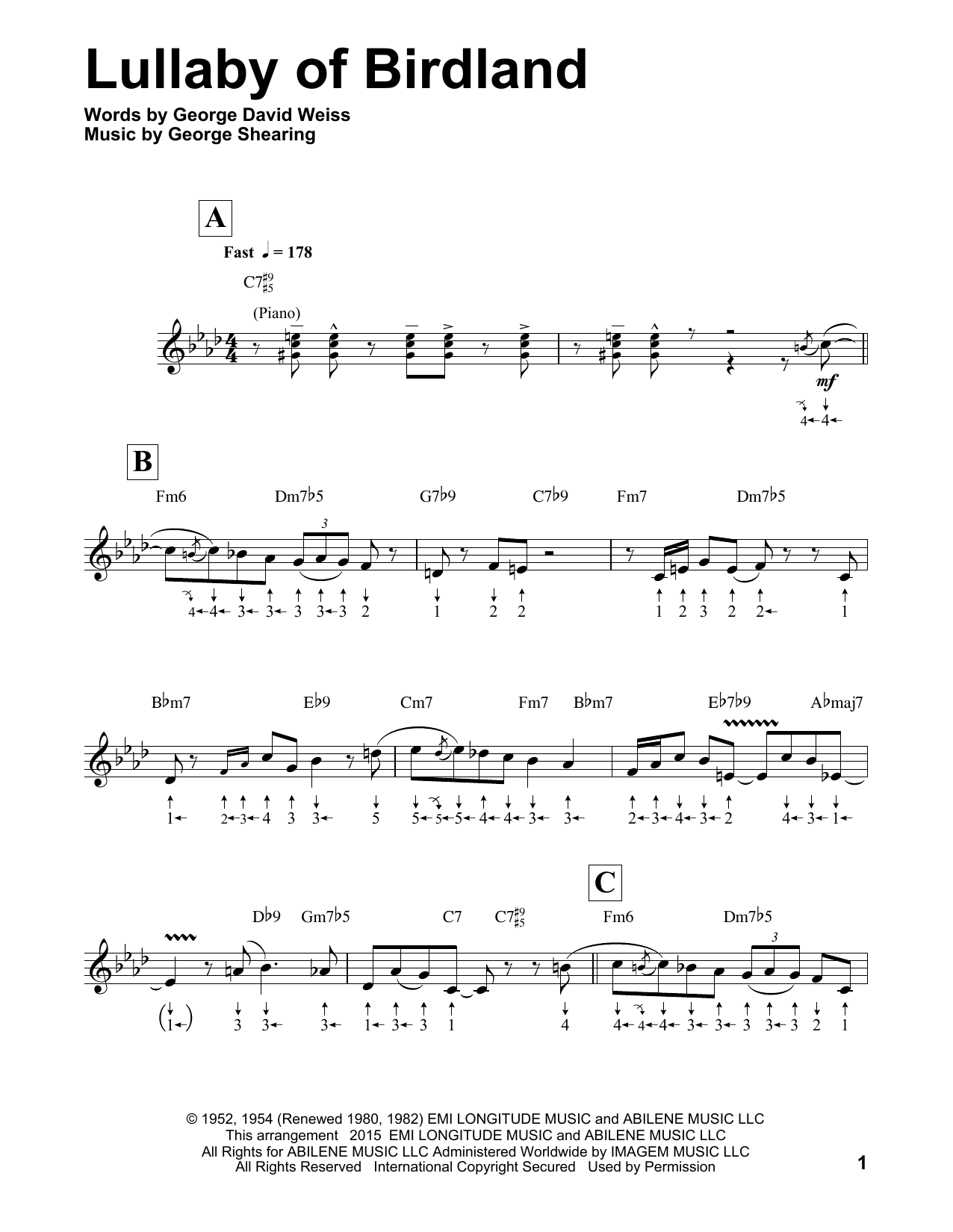 Product gallery: Page 1 of 1 Lullaby Of Birdland (arr. Will Galison), George Shearing