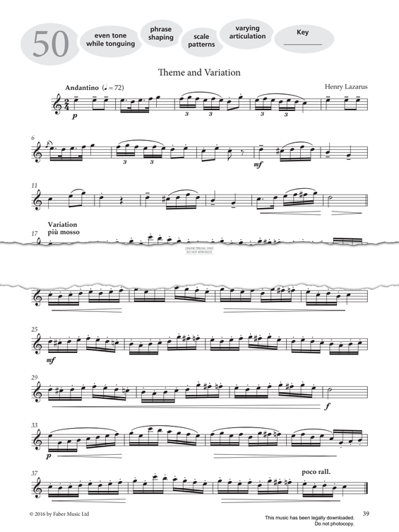 Product gallery: Page 1 of 1 Study No.50 'Theme And Variation' (from 'More Graded Studies For Saxophone Book One'), Henry Lazarus