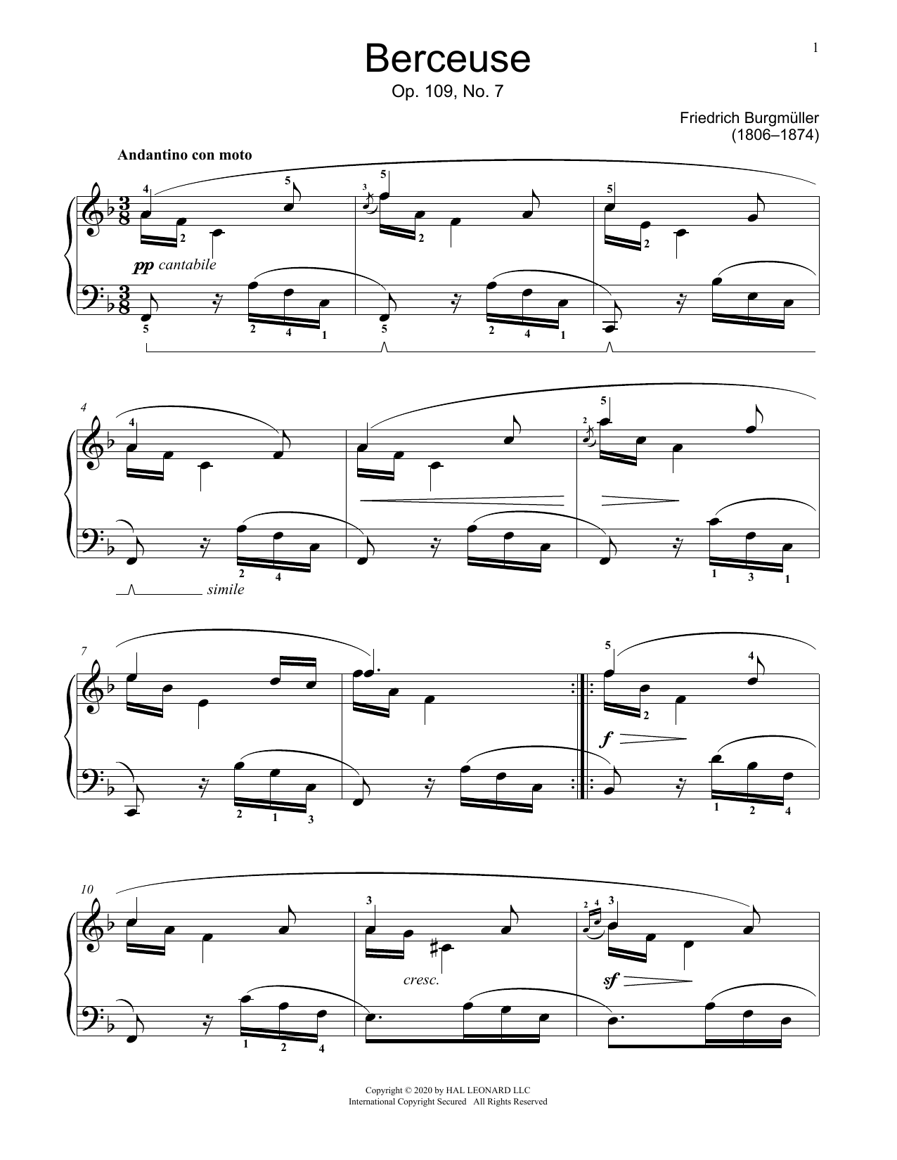 Produktbild zu: Lullaby, Op. 109, No. 7