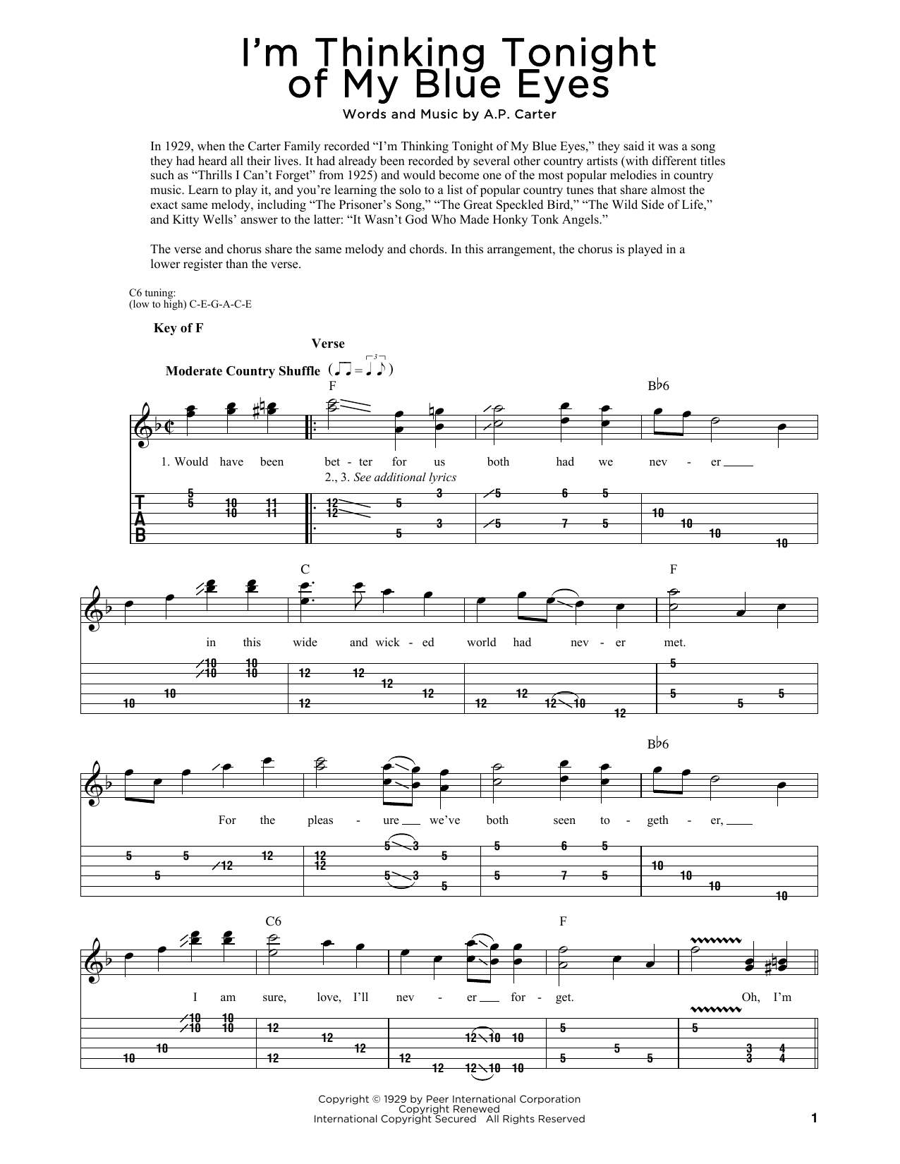 Product picture to: I'm Thinking Tonight Of My Blue Eyes (arr. Fred Sokolow)