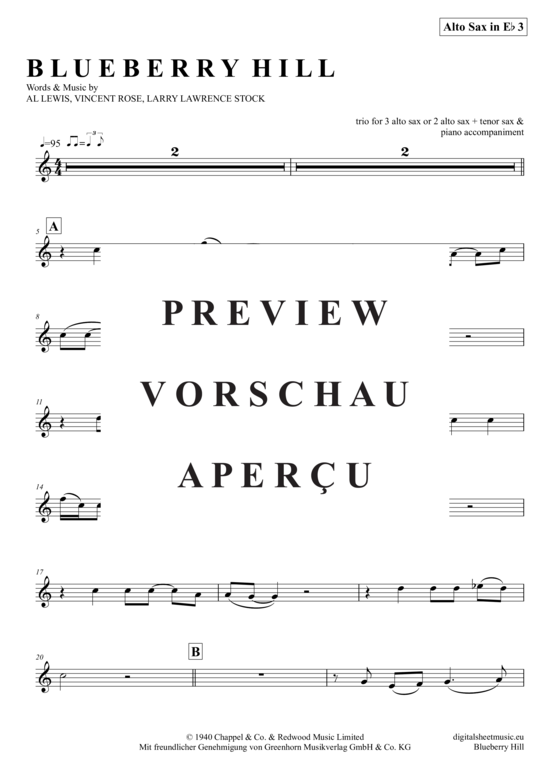 Product gallery: Page 11 of 17 Blueberry Hill (Saxophon Trio AAA(T) , Domino, Fats,  + piano)
