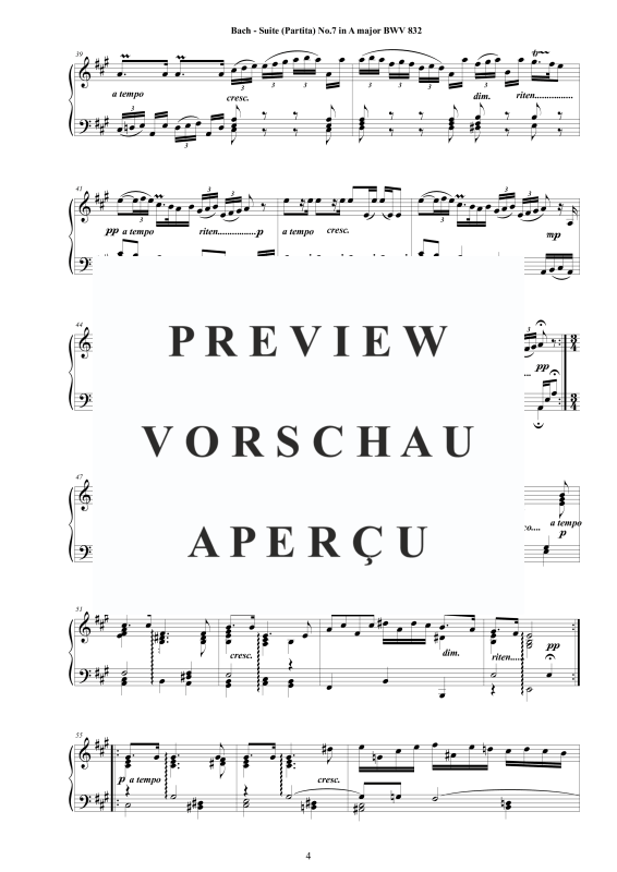 Produktgalerie: Seite 5 von 8 Piano Suite No.7 (Partita) in A-Dur BWV 832, , Klavier Solo