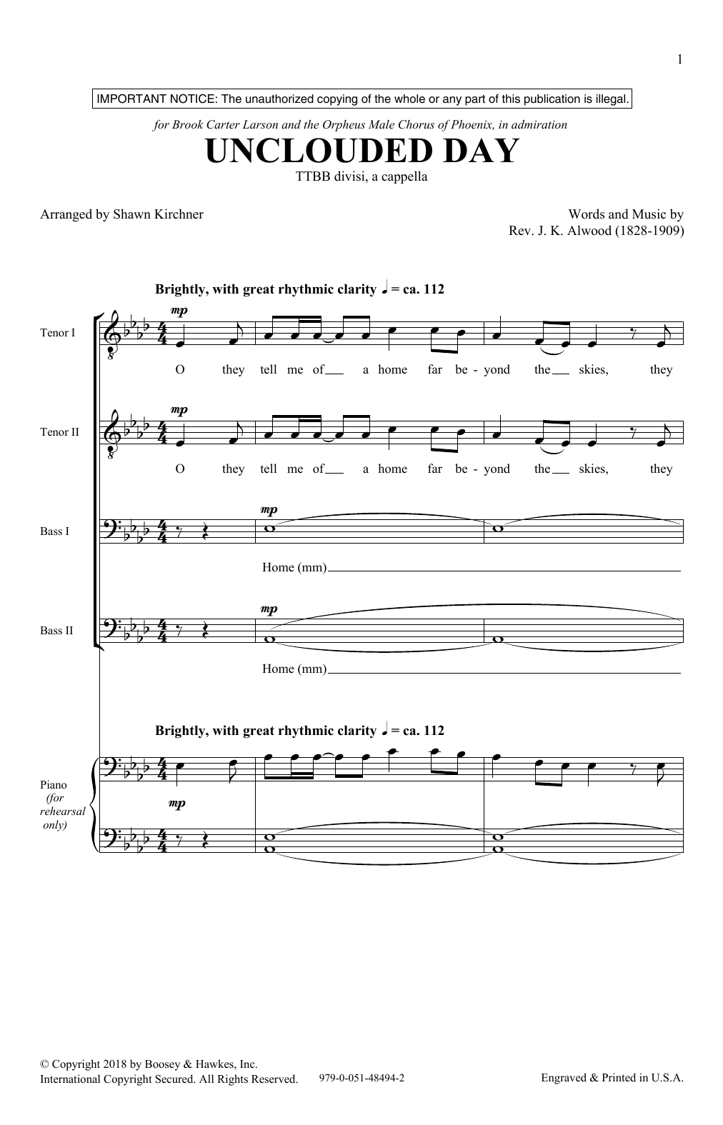 Product picture to: Unclouded Day (from Heavenly Home: Three American Songs)