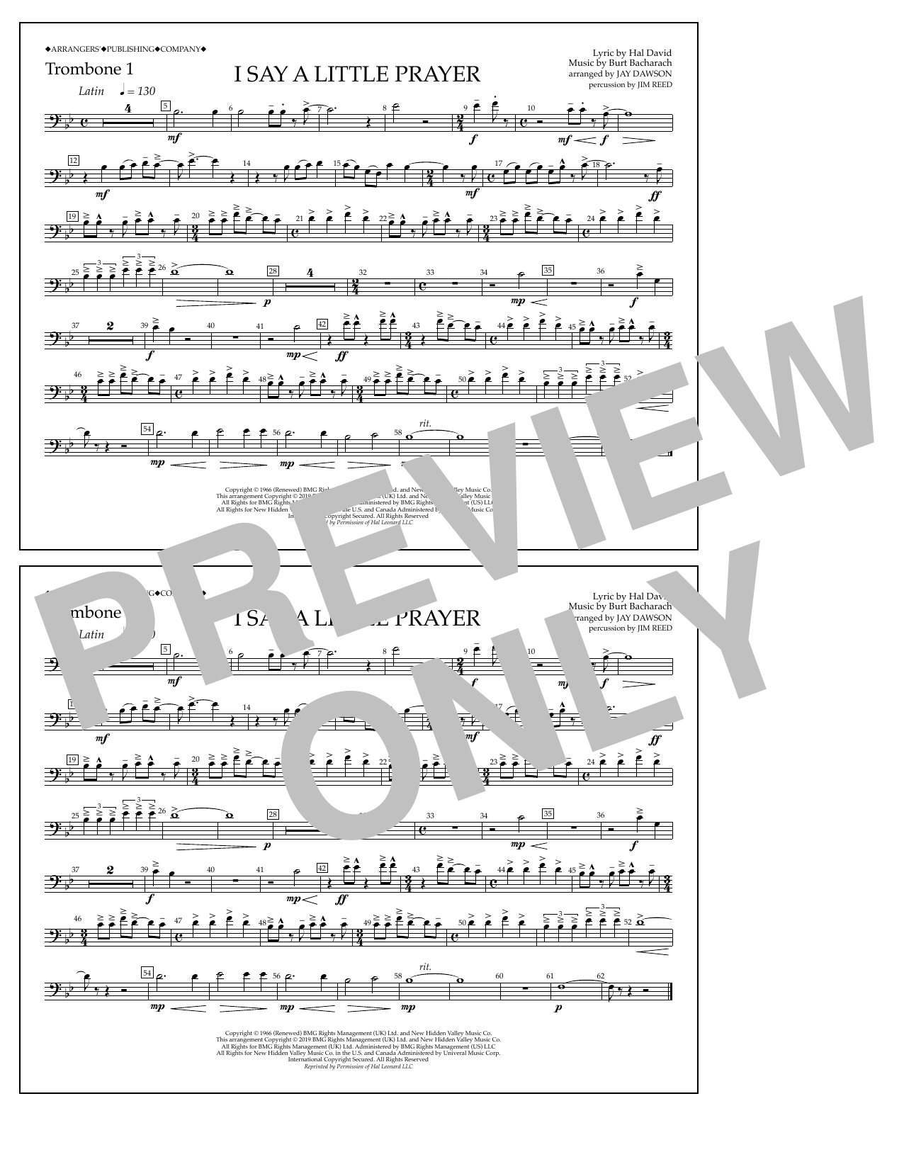 Produktbild zu: I Say a Little Prayer (arr. Jay Dawson) - Trombone 1