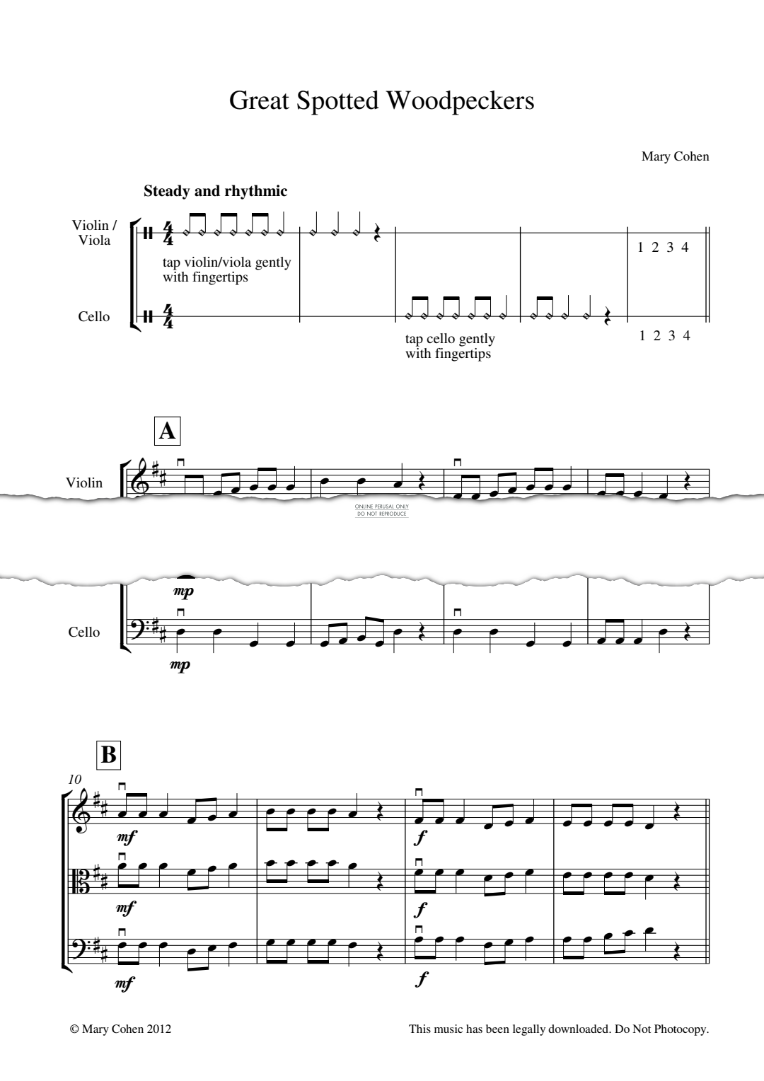 Produktgalerie: Seite 1 von 1 Great Spotted Woodpeckers, Mary Cohen, Viola, Violine, Violoncello