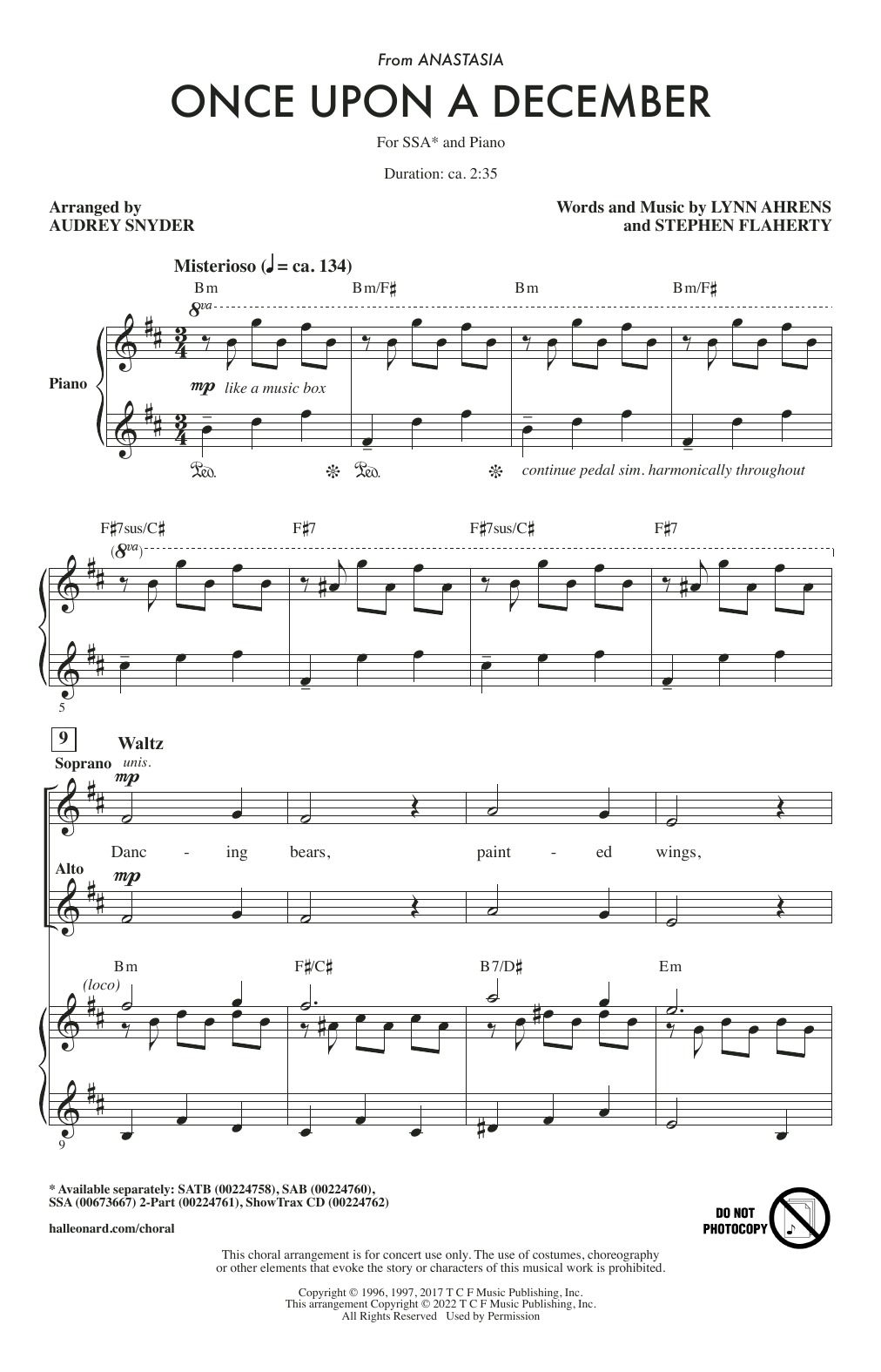 Produktgalerie: Seite 1 von 1 Once Upon A December (from Anastasia) (arr. Audrey Snyder), Lynn Ahrens and Stephen Flaherty, Chor