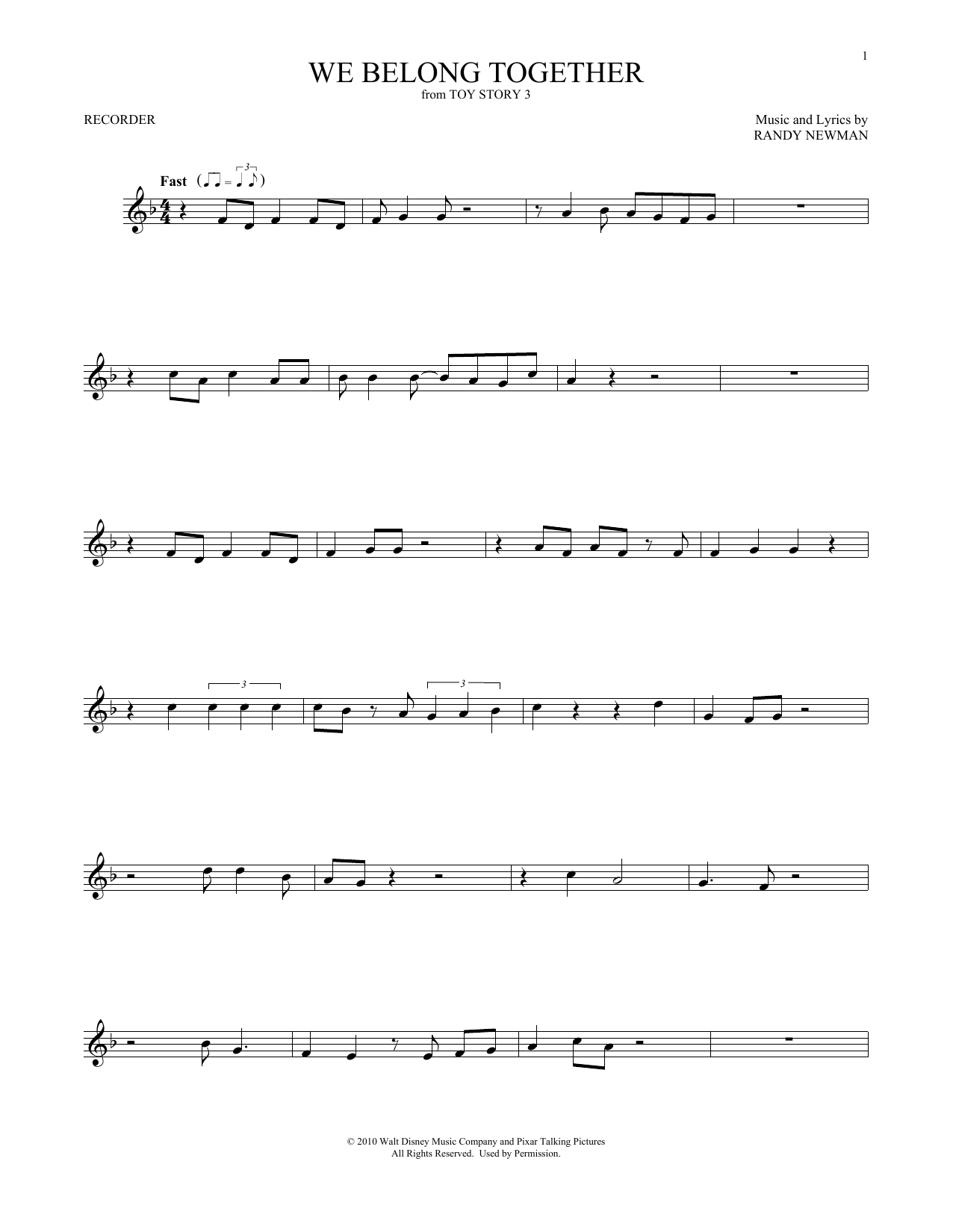Product gallery: Page 1 of 1 We Belong Together (from Toy Story 3), Randy Newman