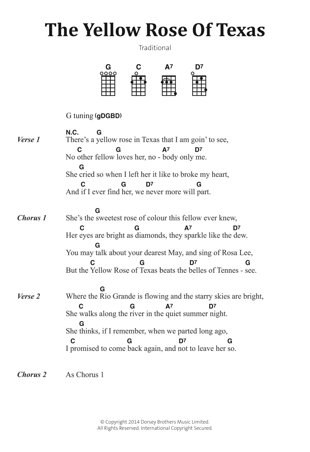 Produktgalerie: Seite 1 von 1 The Yellow Rose Of Texas, Traditional Folksong, Gesang, Gitarre, Klavier
