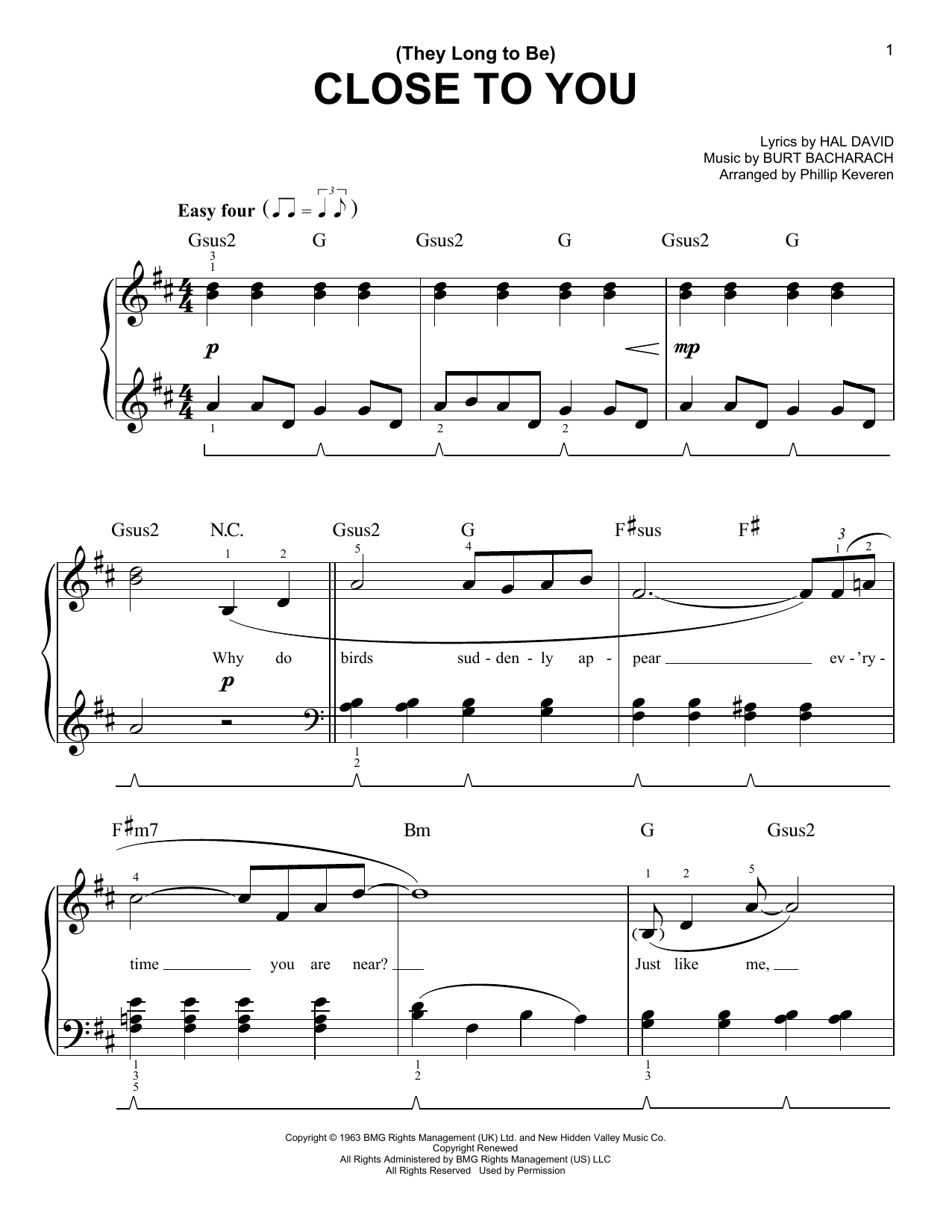Produktbild zu: (They Long To Be) Close To You (arr. Phillip Keveren)