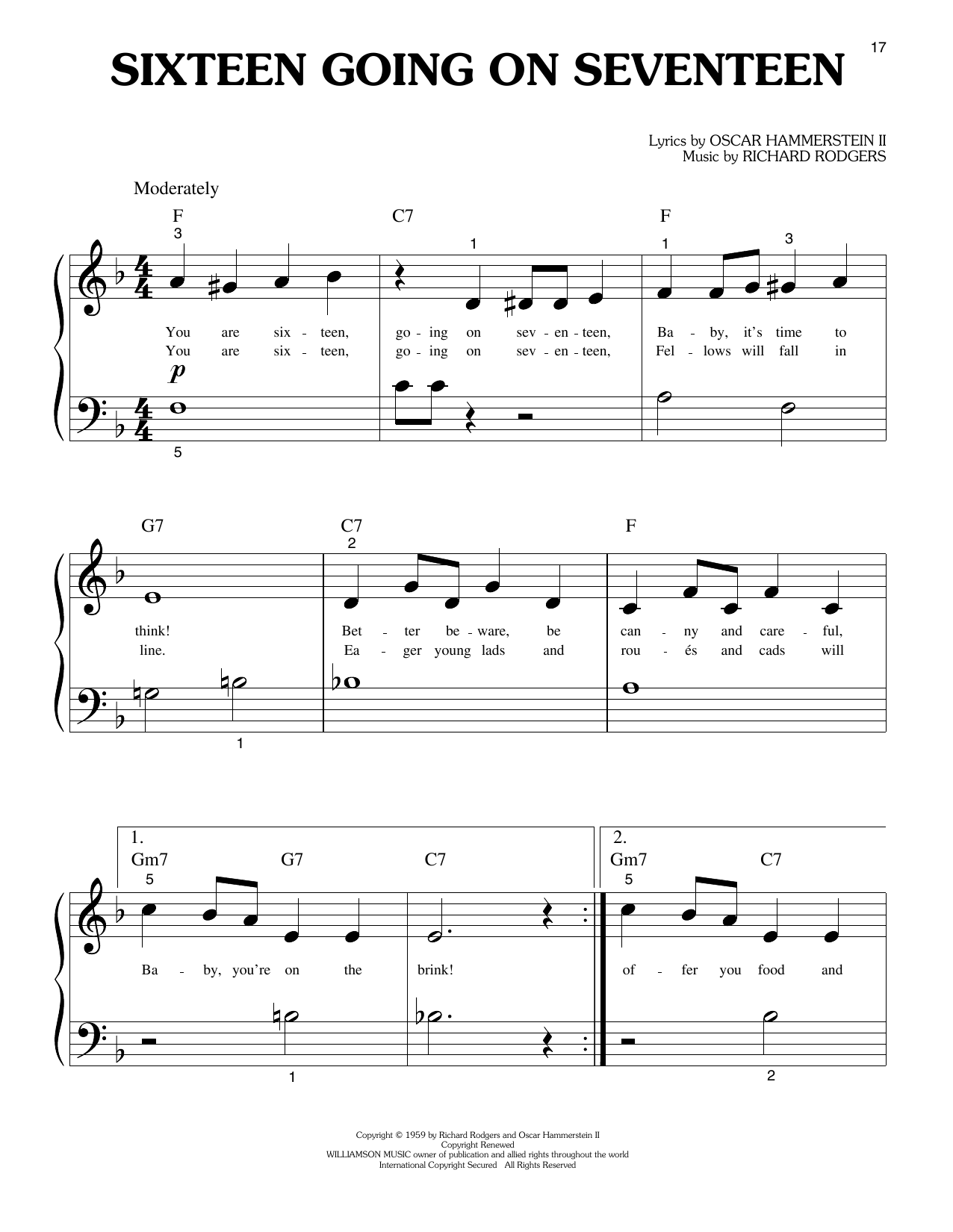 Produktgalerie: Seite 1 von 1 Sixteen Going On Seventeen (from The Sound Of Music), Rodgers & Hammerstein, Klavier