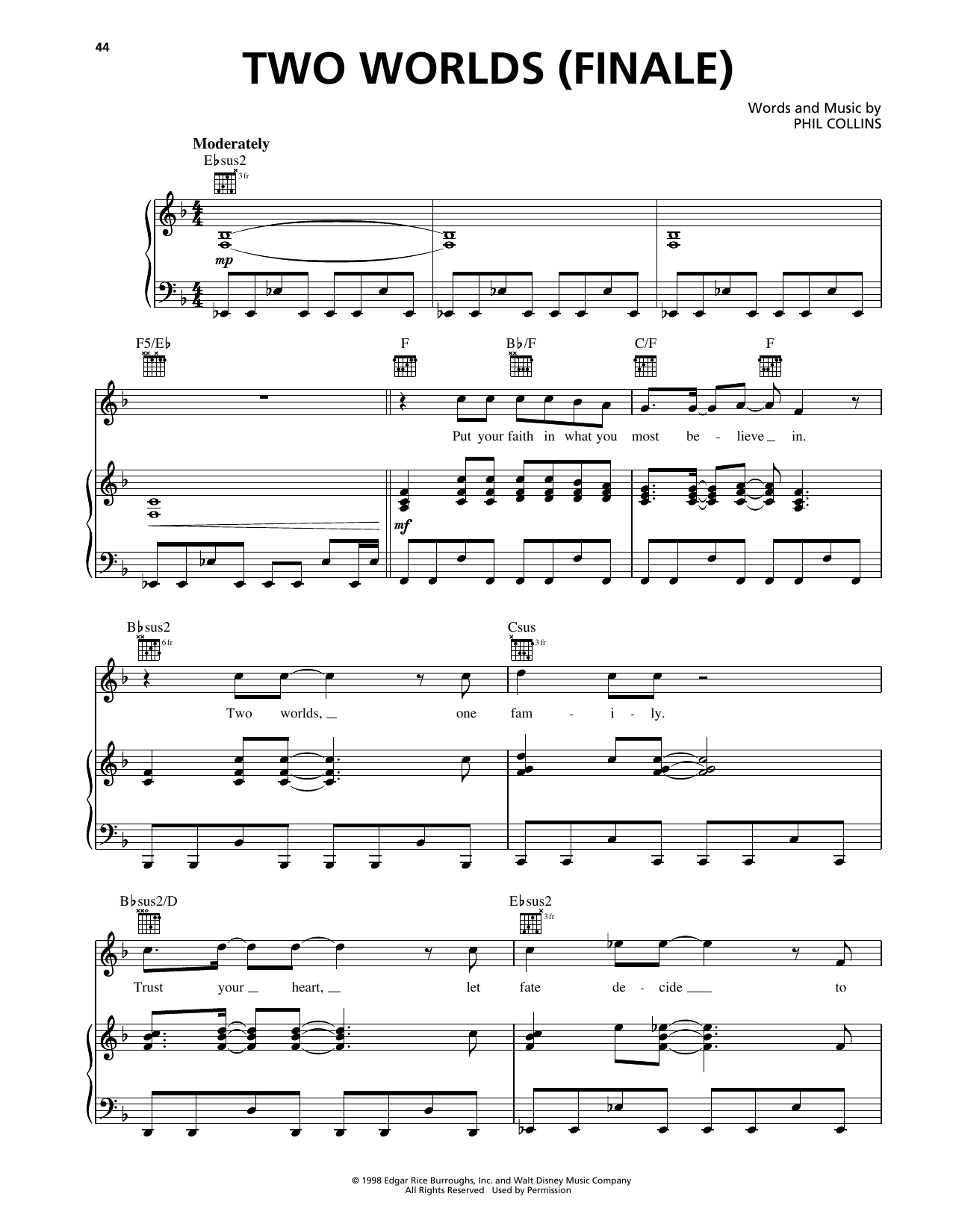 Produktgalerie: Seite 1 von 1 Two Worlds* (Finale) (from Tarzan), Phil Collins, Gesang, Gitarre, Klavier