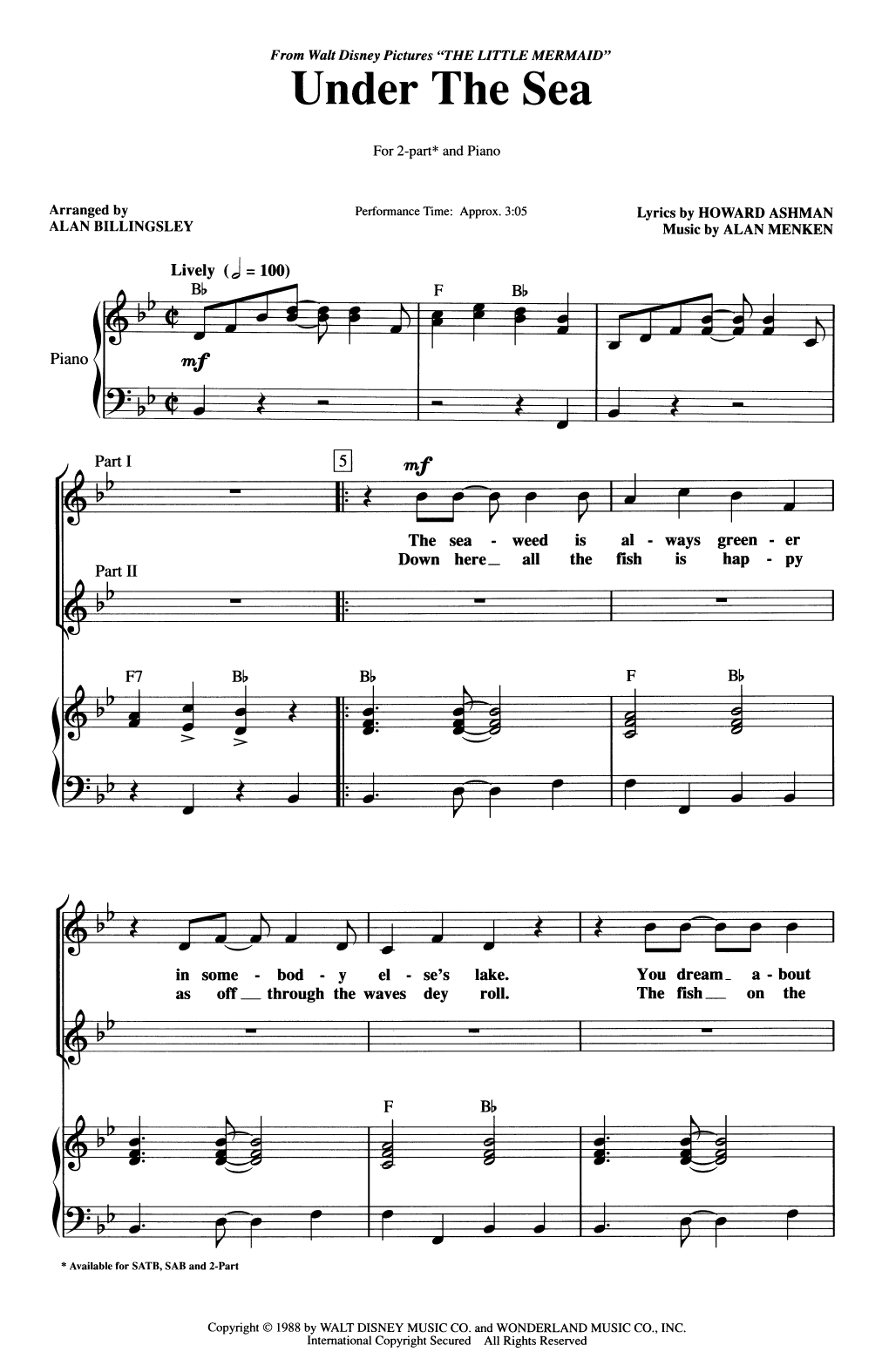 Product picture to: Under The Sea (from The Little Mermaid) (arr. Alan Billingsley)
