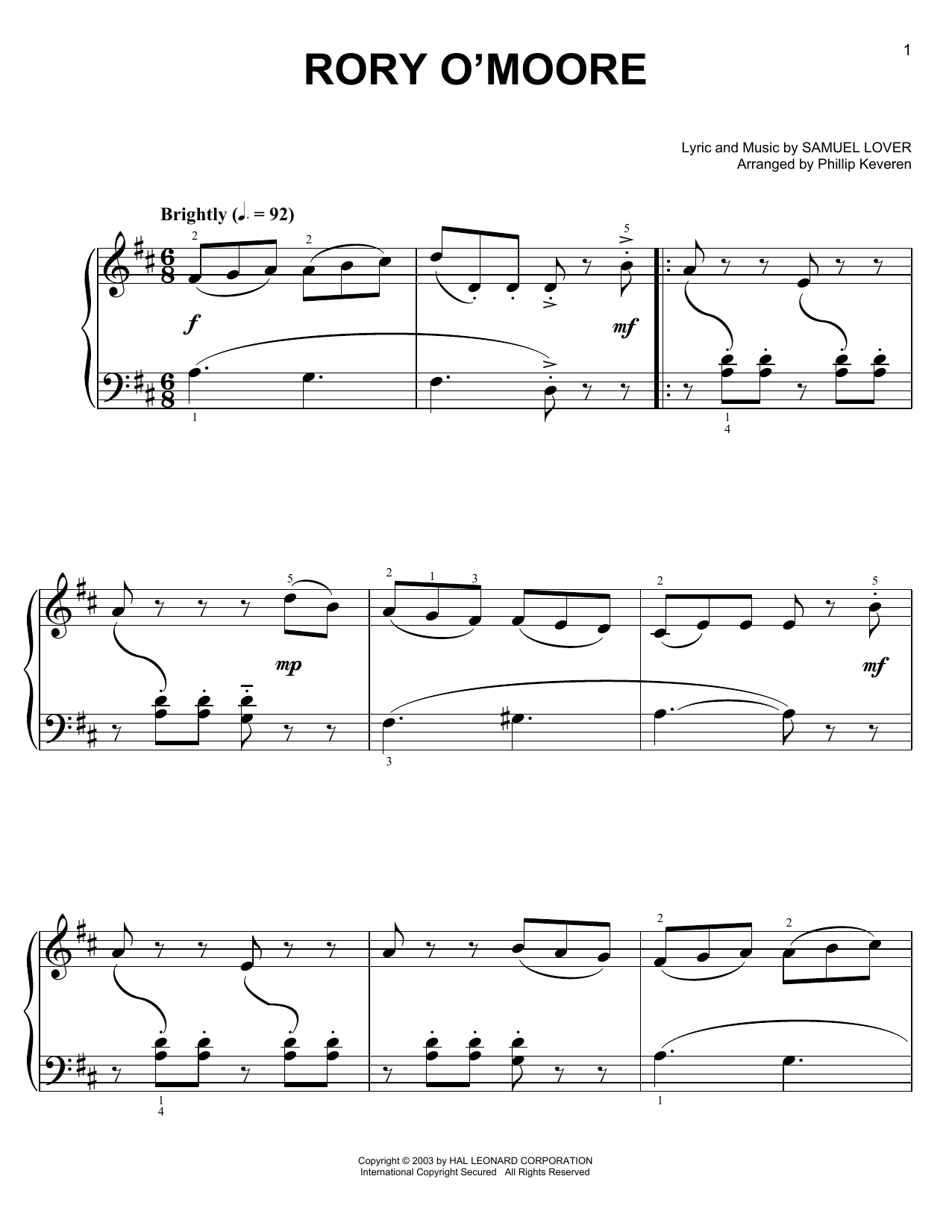 Product gallery: Page 1 of 1 Rory O'Moore (arr. Phillip Keveren), Irish Folk Song