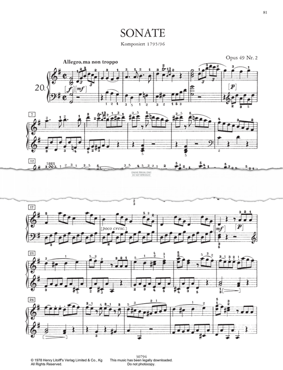 Produktbild zu: Piano Sonata No. 20 In G Major Op.49, No.2