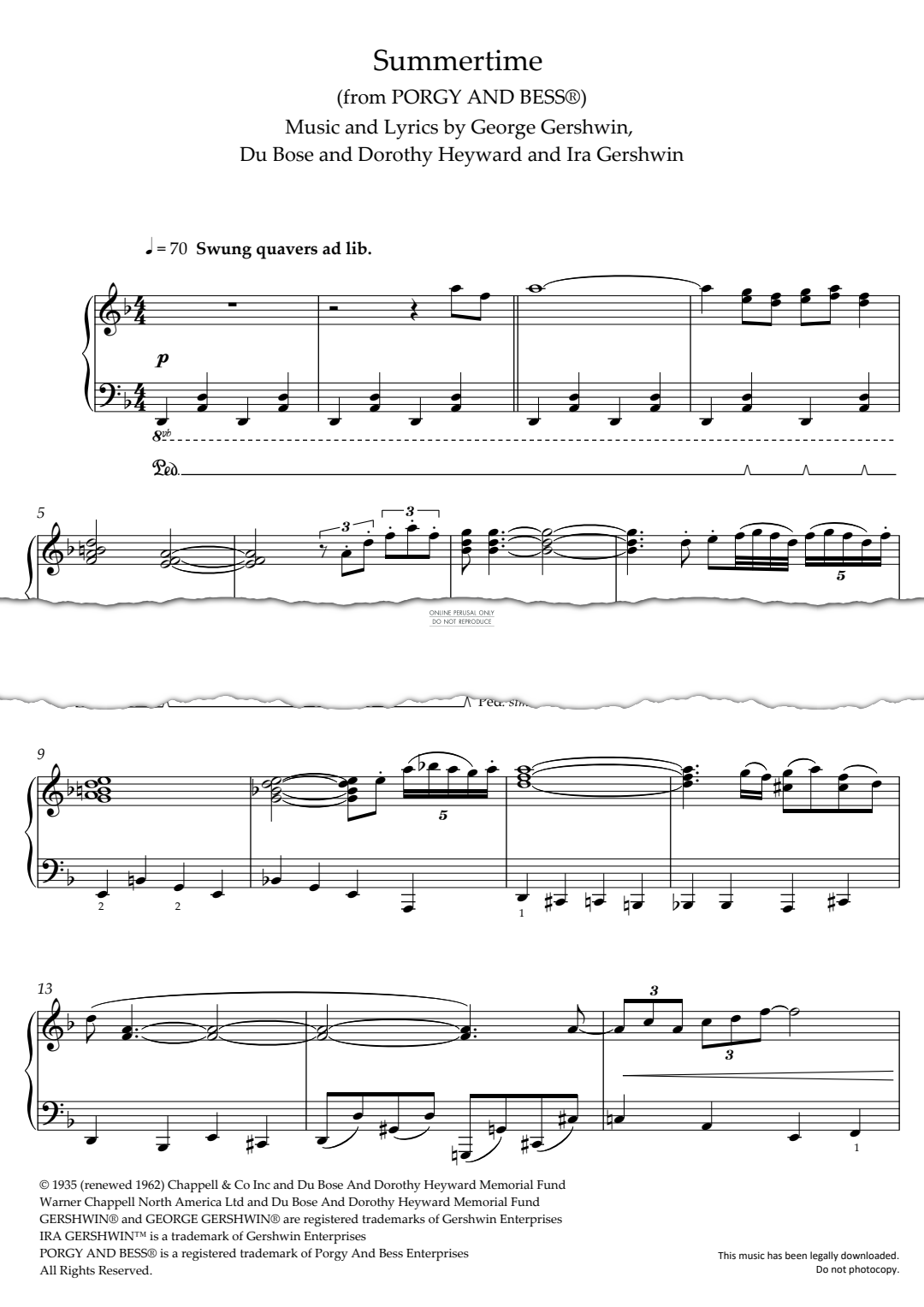 Product gallery: Page 1 of 1 Summertime (from PORGY AND BESS®), George Gershwin