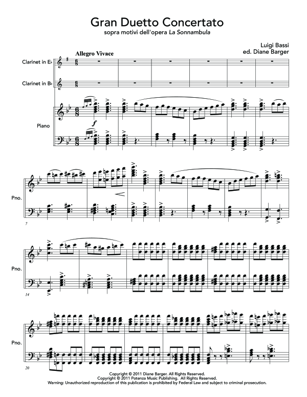 Produktgalerie: Seite 1 von 11 Gran Duetto Concertato sopra motivi dell´opera La Sonnambula, , (Trio Klarinette in Es, Klarinette in B und Klavier)