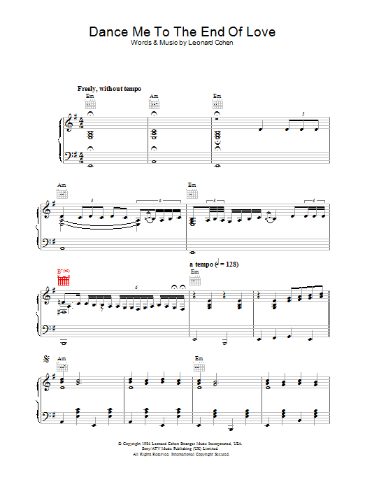 Produktgalerie: Seite 1 von 1 Dance Me To The End Of Love, Leonard Cohen, Gesang, Gitarre, Klavier