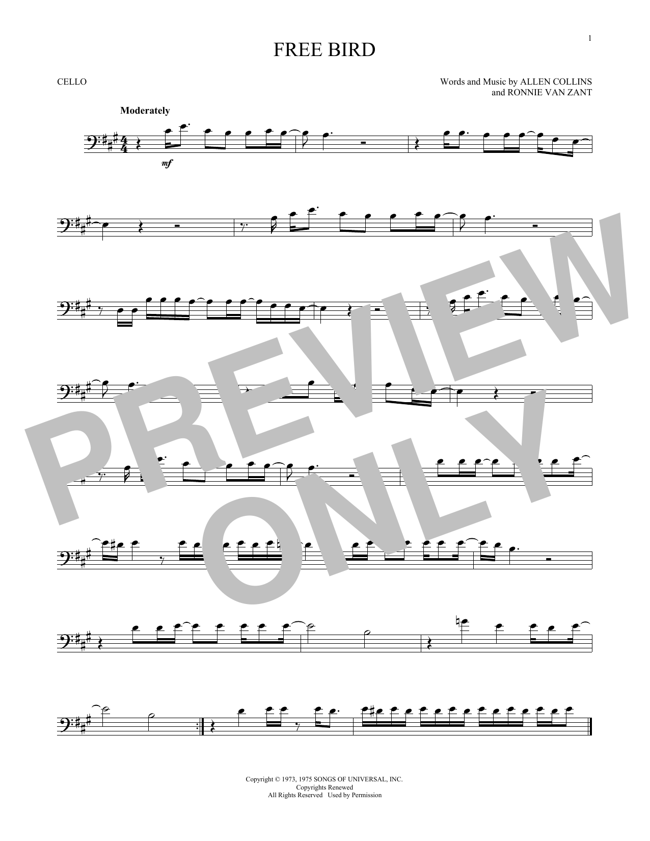 Produktgalerie: Seite 1 von 1 Free Bird, Lynyrd Skynyrd, Violoncello
