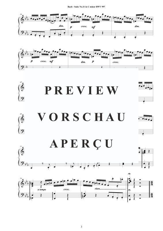 Produktgalerie: Seite 4 von 11 Suite No.11 in -Moll BWV 997 - Complete Piano Version, , Klavier Solo