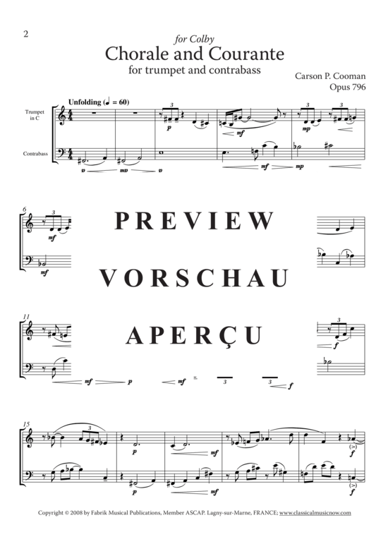 Product gallery: Page 3 of 7 Chorale and Courante , , (trumpet + double bass)