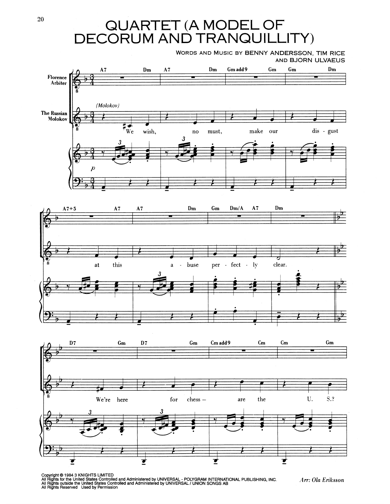 Produktgalerie: Seite 1 von 1 Quartet (A Model Of Decorum and Tranquility) (from Chess), Benny Andersson, Gesang, Klavier