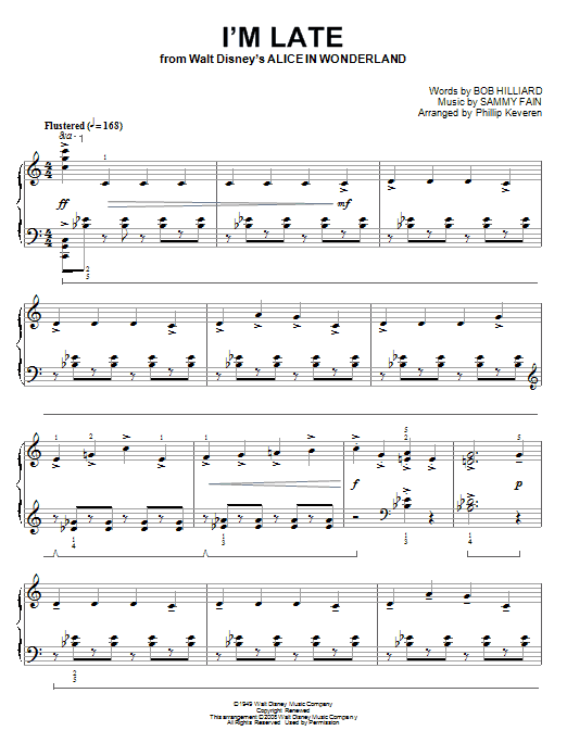 Product gallery: Page 1 of 1 I'm Late [Classical version] (from Alice In Wonderland) (arr. Phillip Keveren), Sammy Fain